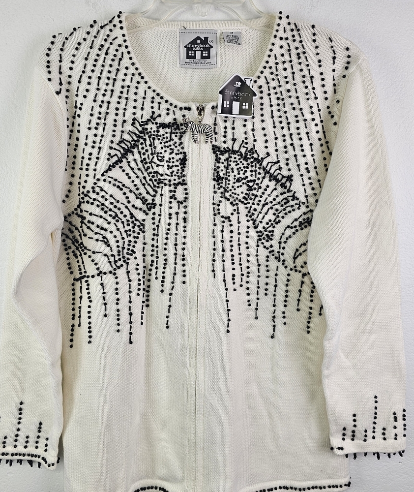VTG Storybook Knits Sweater NEW Collectible Two's Company Zebra Beaded Sz M